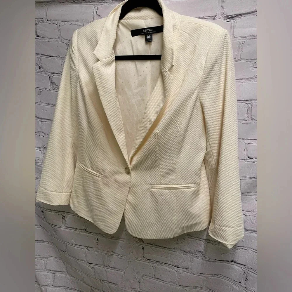 5/$20 KENSIE Cream Textured Blazer Jacket‎ Wmns Sz M Office Siren Corpcore GUC - Picture 3 of 7